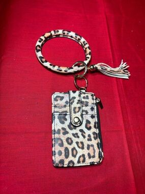 Leopard Print Wristlet Card Holder Keychain with Tassel